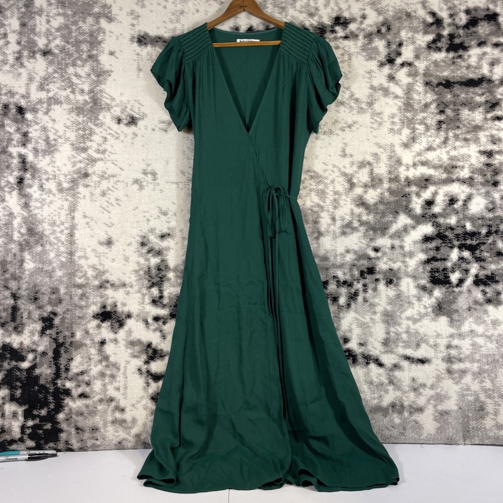 Reformation Augustina Plunge Dress Womens Size Small Green V-Neck - Picture 1 of 12